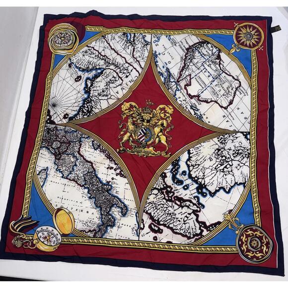 Vintage Grand Ocean Voyages Romantiques Royal Samuel Broome Map Scarf - Picture 2 of 11